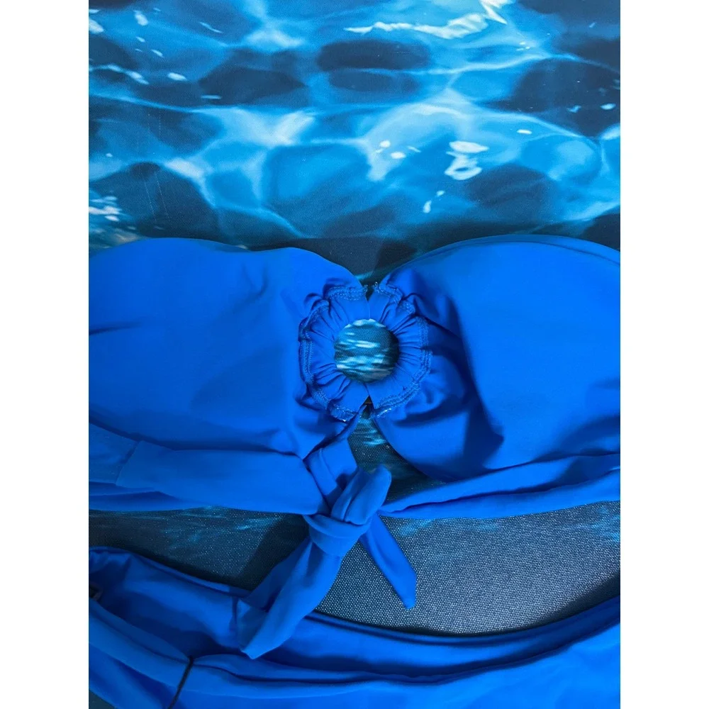 ☀️Zaful Blue O-Ring Bandeau Bikini Set High Cut Swimsuit NWT